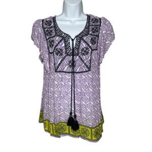 Rachel Zoe Women’s L Boho Embroidered Flutter Sleeve Top